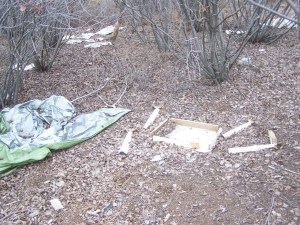 A 2010 single homeless,camp on a traffic island on a freeway... File Photo KDG