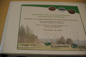 One of 8 volumes of the environmental assessment. for the Lower Mainland 500 KV line. Hard copy at Public library. File Photo :KDG